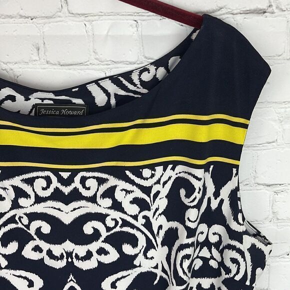 Jessica Howard Sleeveless Black and Yellow Patterned Dress Size XL - Picture 2 of 6